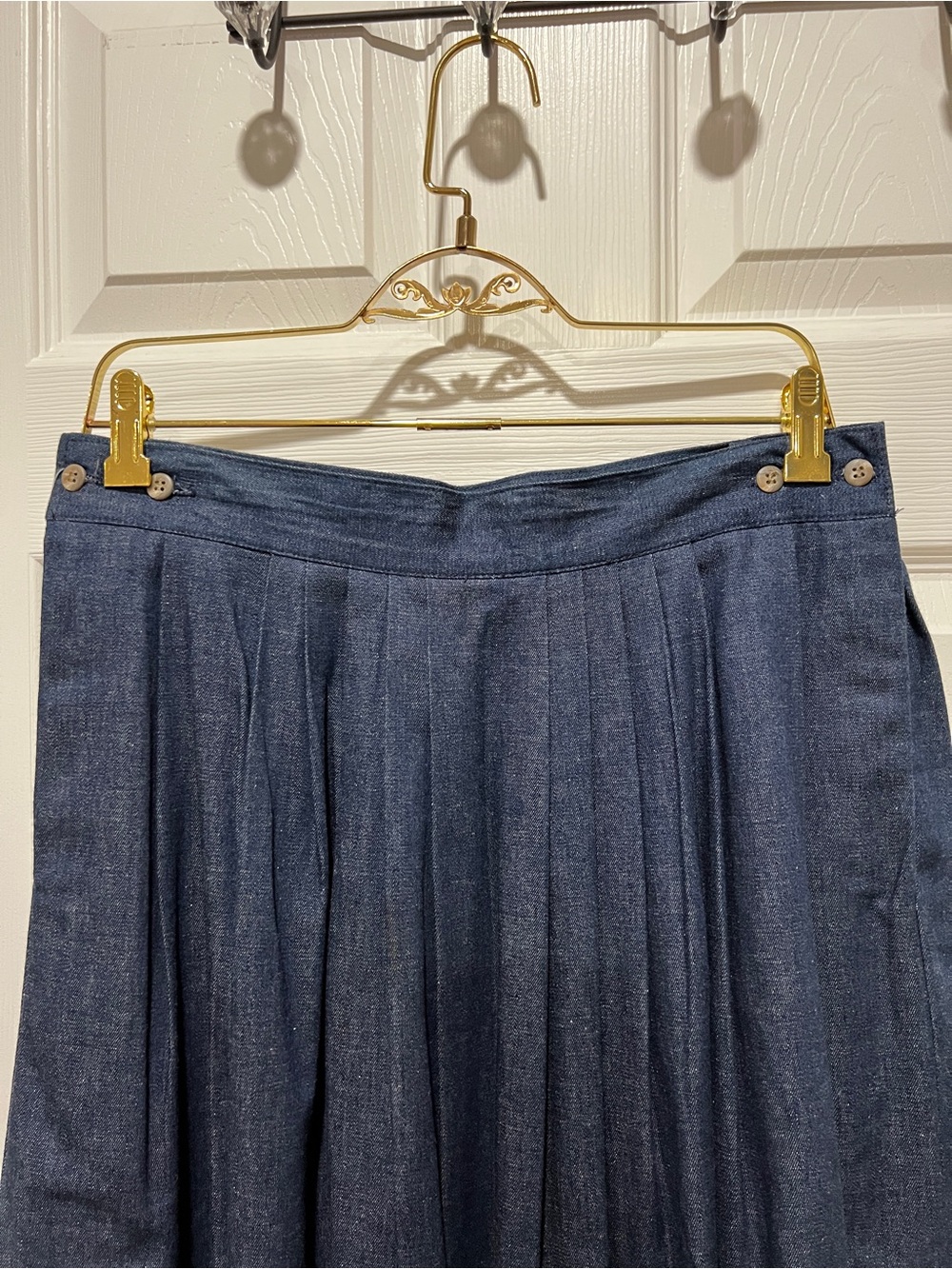 Vintage Jr Periwinkle denim skirt pleated maxi Size 14 dark blue denim - Picture 6 of 10